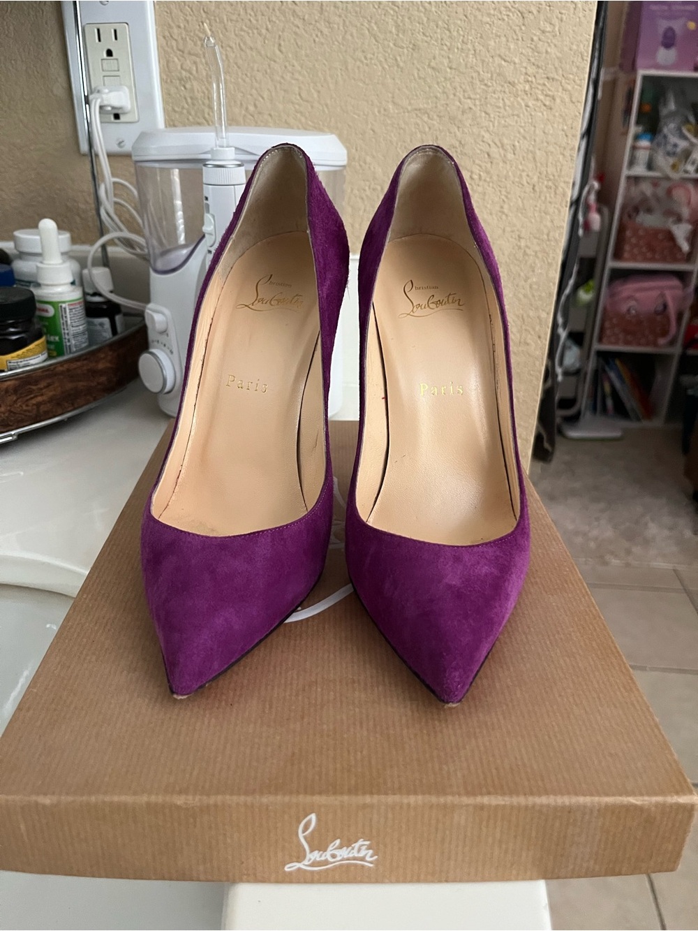 Christian Louboutin Purple Suede Pointed-Toe Pumps